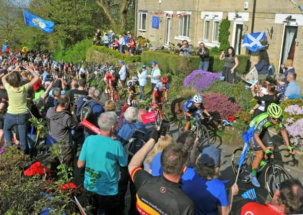 Tour de Yorkshire cyclists negotiate Pool Bank.