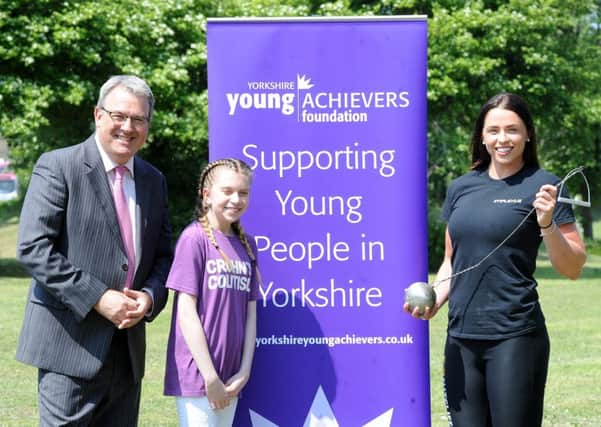 ITV Yorkshire's Duncan Wood with Evie Addelman and Jessica Mayho at today's launch event in Leeds.